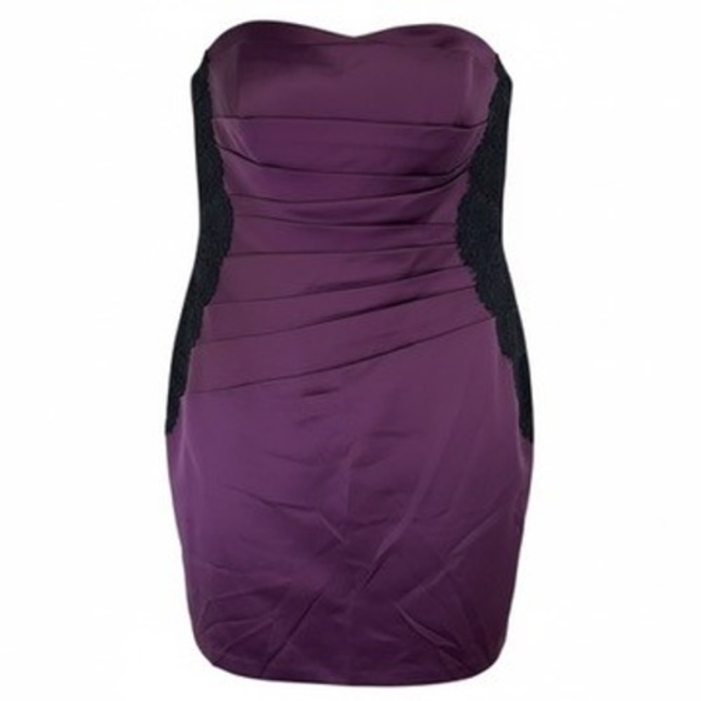 David's Bridal Size 18 Strapless Purple Plum Satin Lace Accent Cocktail Dress